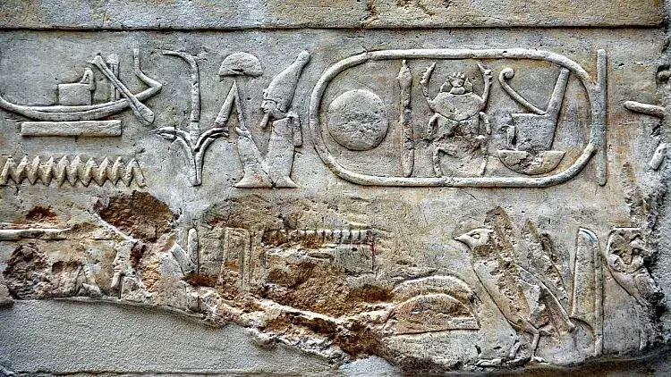 مهر سلطنتی و بیضیشکل در سمت راست متعلق به تحوتموس دوم بر روی دیوار آرامگاهOsama Shukir Muhammed Amin FRCP/Wikipedia